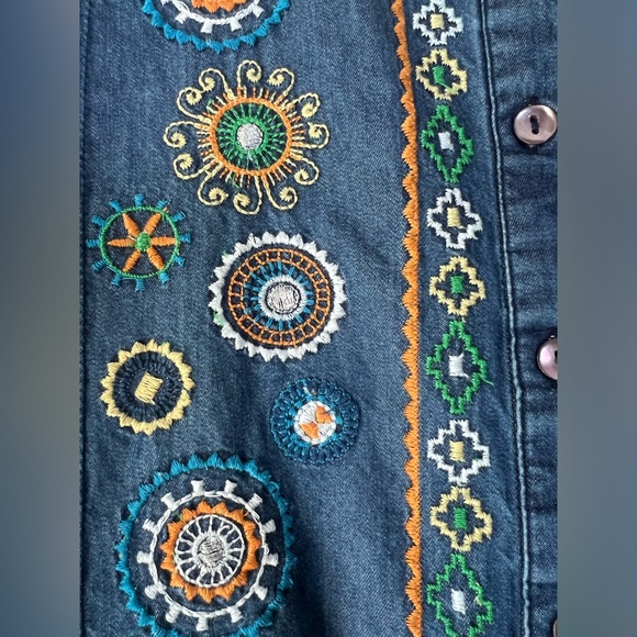 Desigual Helena Denim Embroidered Long Sleeve Tunic Top Dress Blue Green Sz XXL - Picture 4 of 7